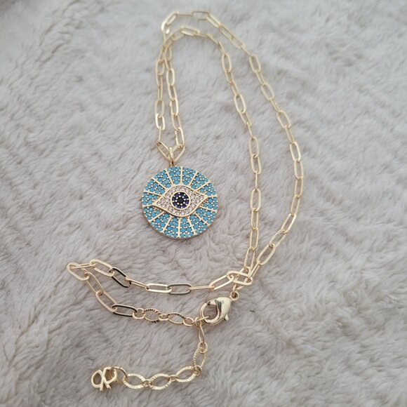 Neiman Marcus 14k Gold Plated Evil Eye Pendant Necklace - Picture 1 of 4